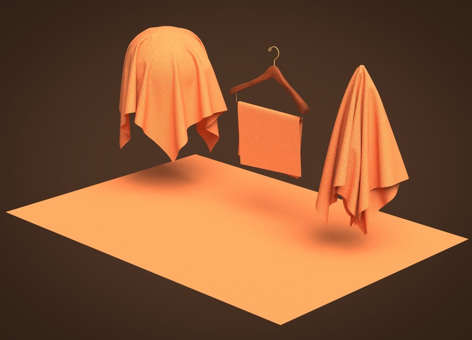 Leather orange paper on wooden hanger 3D model_5