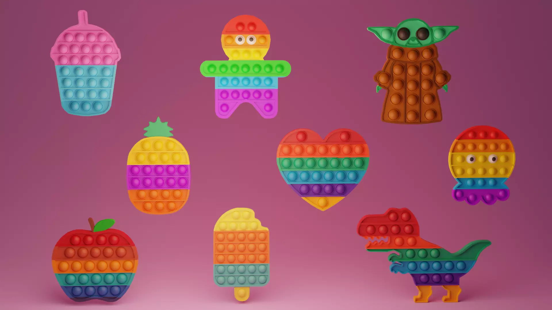 Pop It Push Bubble Fidget Toys Pack  Low-poly 3D model_0