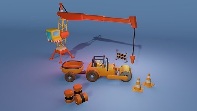 Cartoon Road Roller Package Low-poly 3D model