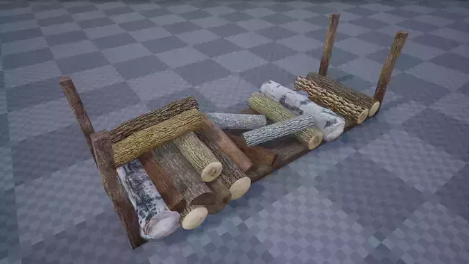Logs - Lowpoly Game Ready PBR 3d model log rack Low-poly 3D model