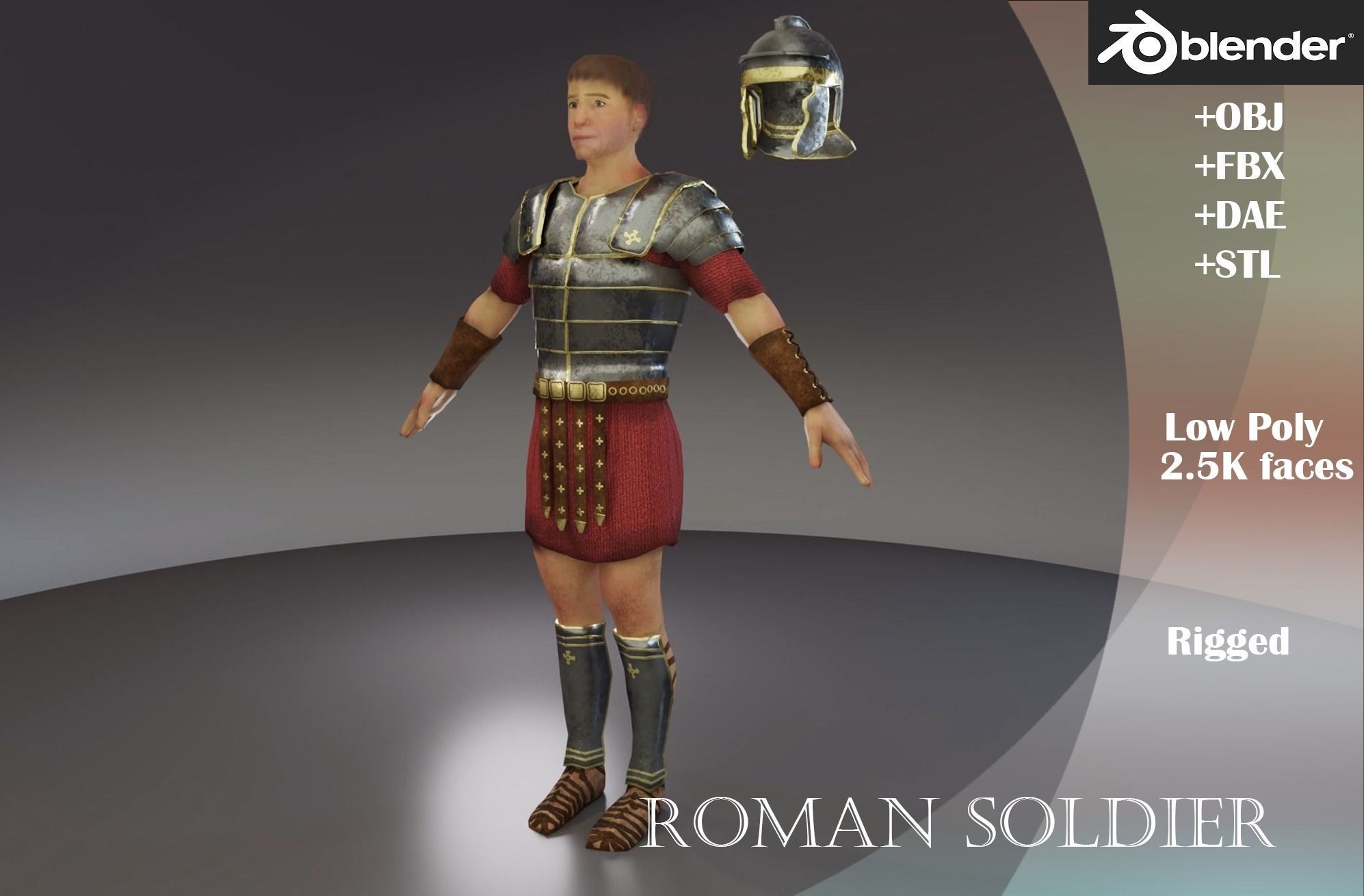 Low Poly Roman Soldier Low-poly 3D model_1