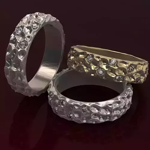 Textured wedding ring  with diamonds