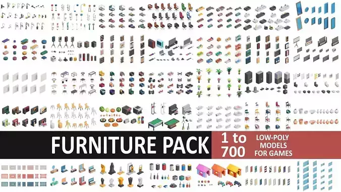 Low Poly Furniture - 700 models collection Low-poly 3D model