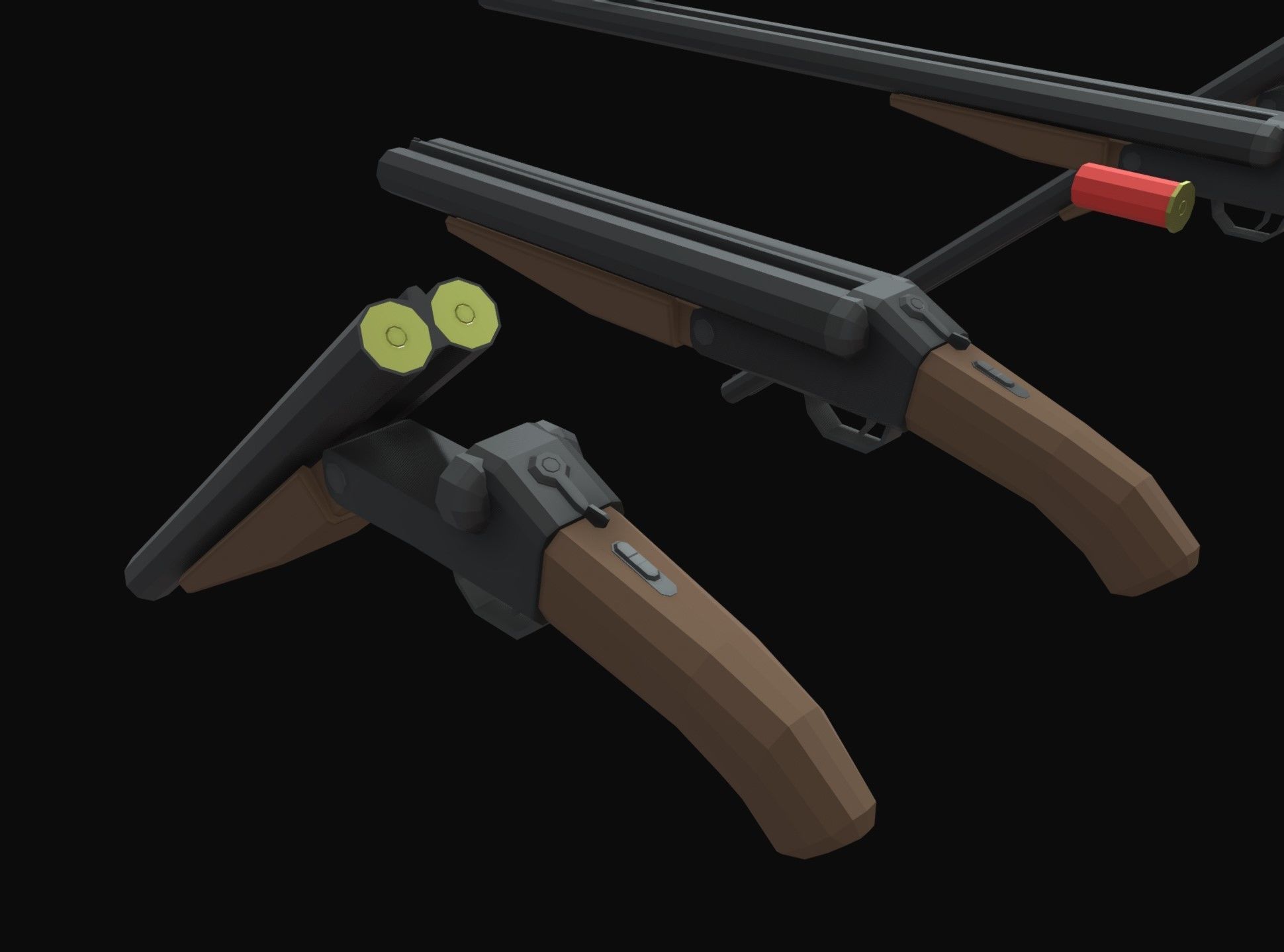 Double Barrel Shotgun Low Poly Low-poly 3D model_2