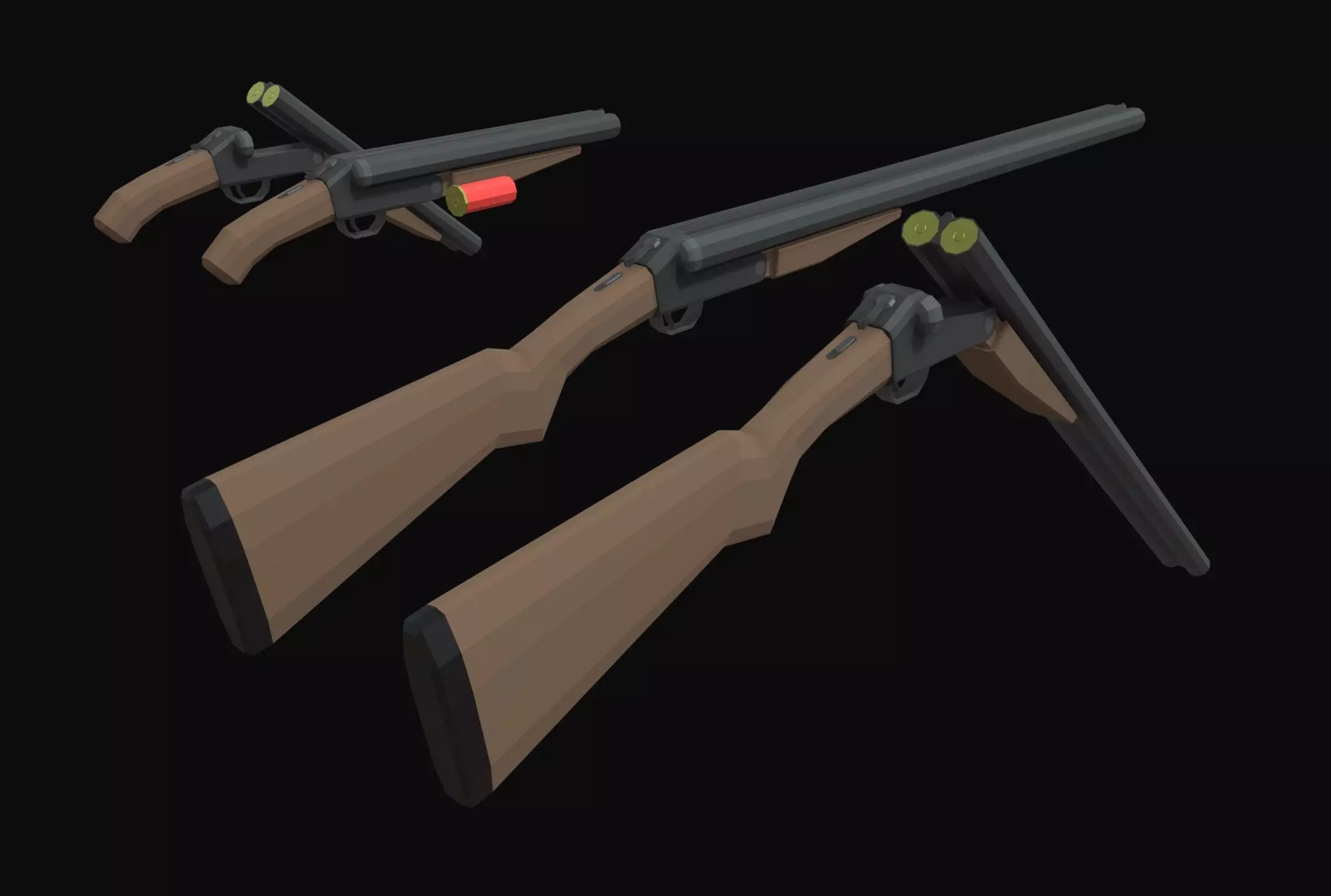 Double Barrel Shotgun Low Poly Low-poly 3D model_0
