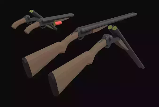 Double Barrel Shotgun Low Poly Low-poly 3D model