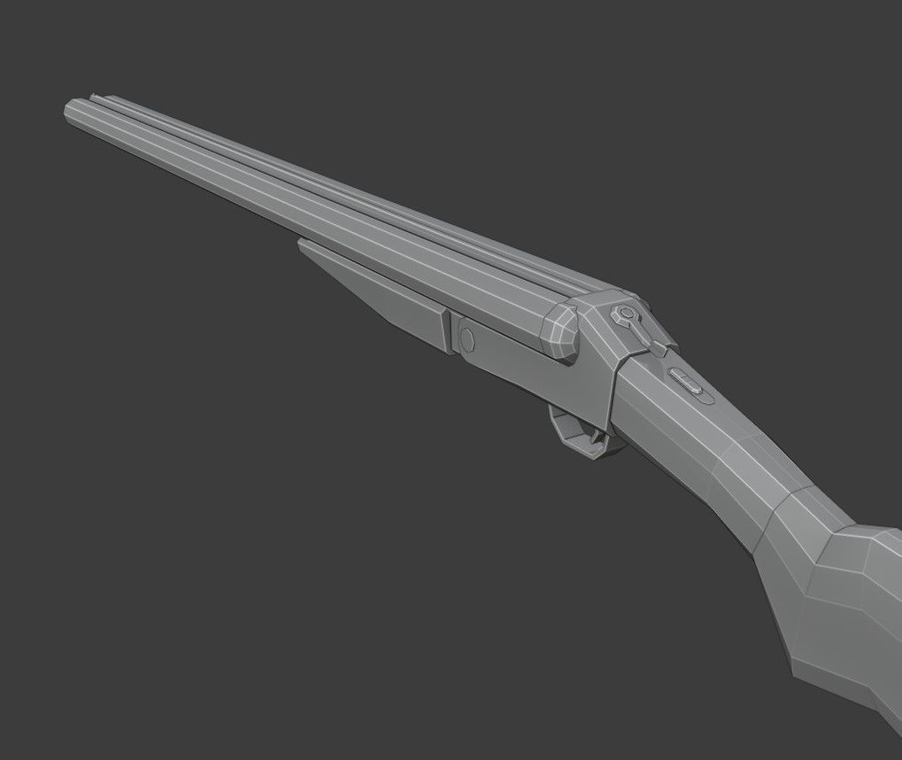 Double Barrel Shotgun Low Poly Low-poly 3D model_7