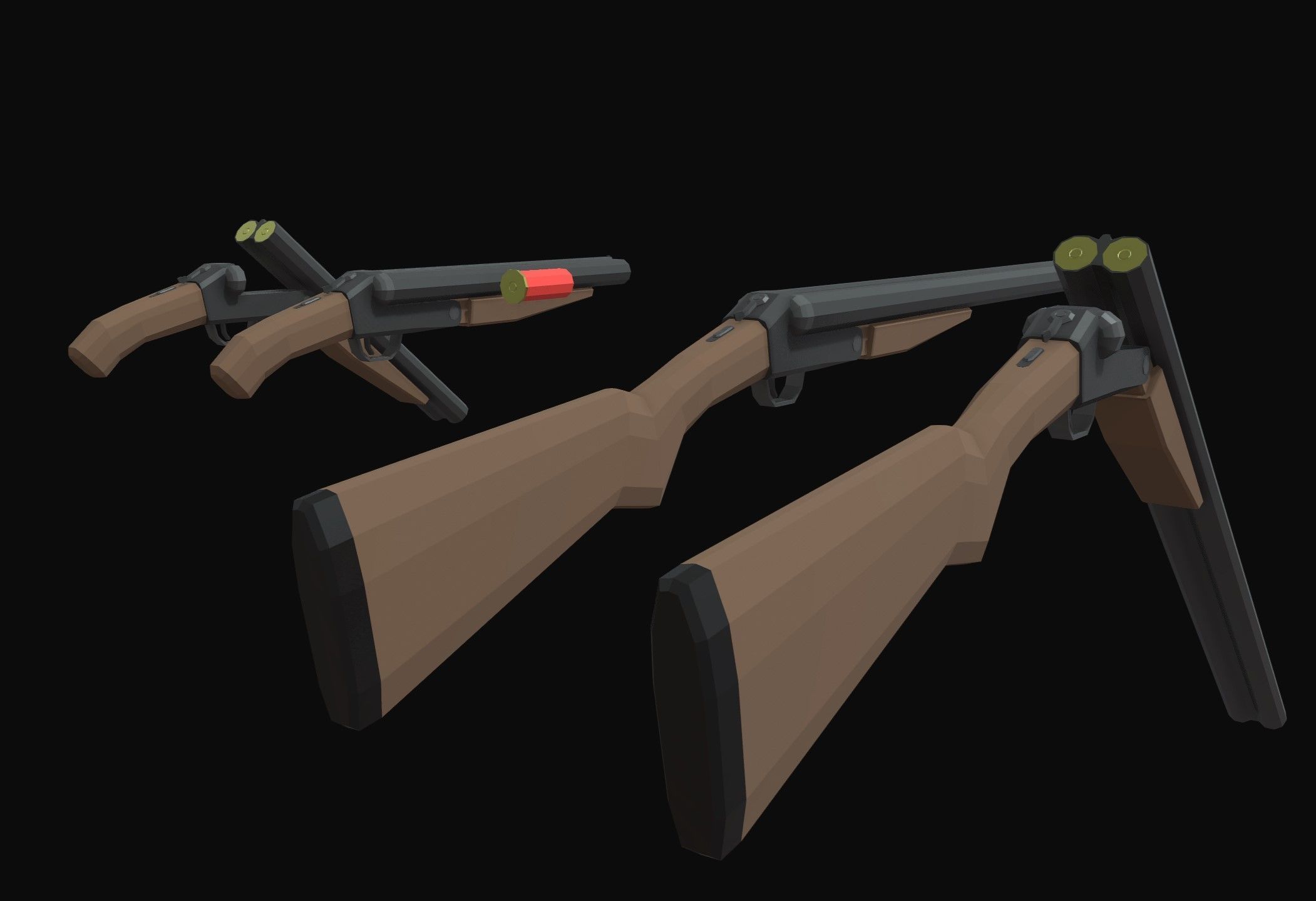 Double Barrel Shotgun Low Poly Low-poly 3D model_5