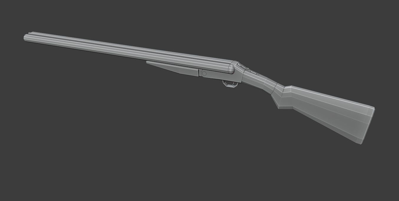 Double Barrel Shotgun Low Poly Low-poly 3D model_11