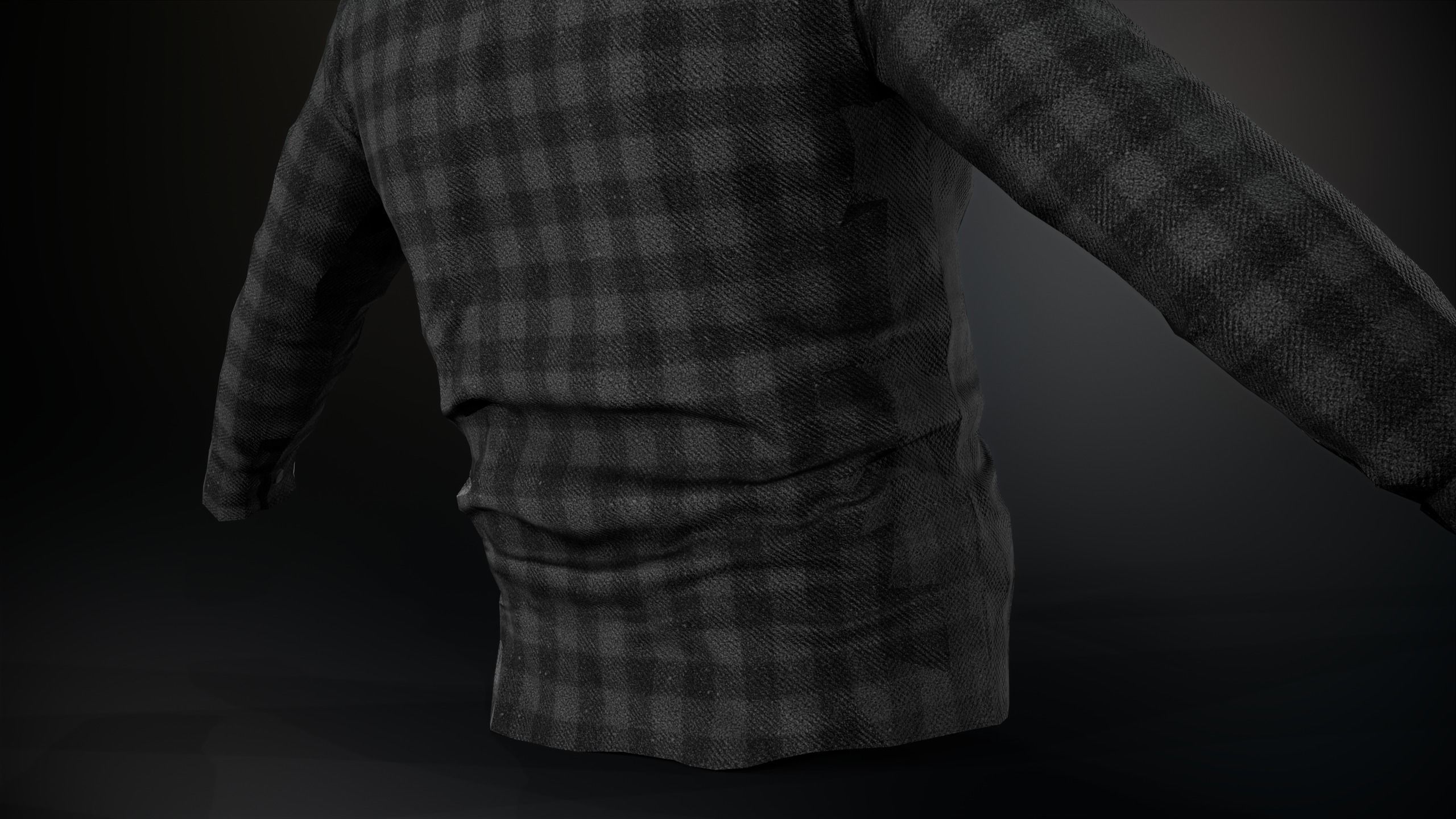 Black And Gray Flannel Button Up Shirt Low-poly 3D model_10