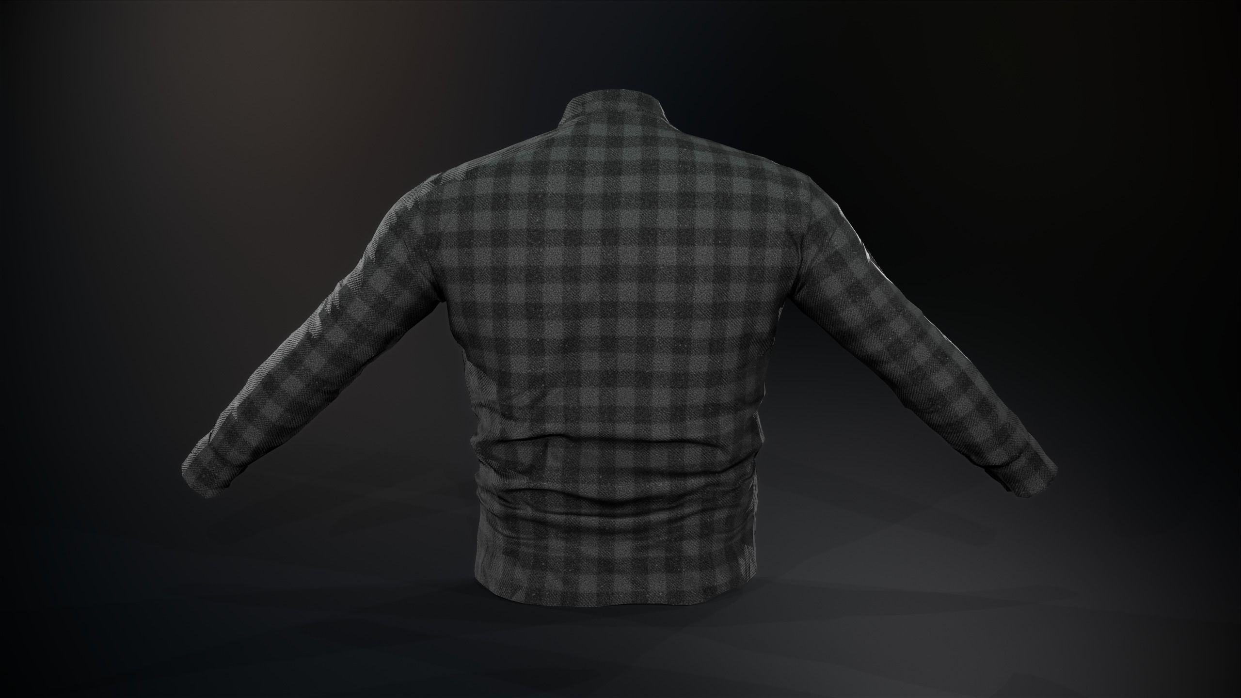 Black And Gray Flannel Button Up Shirt Low-poly 3D model_4
