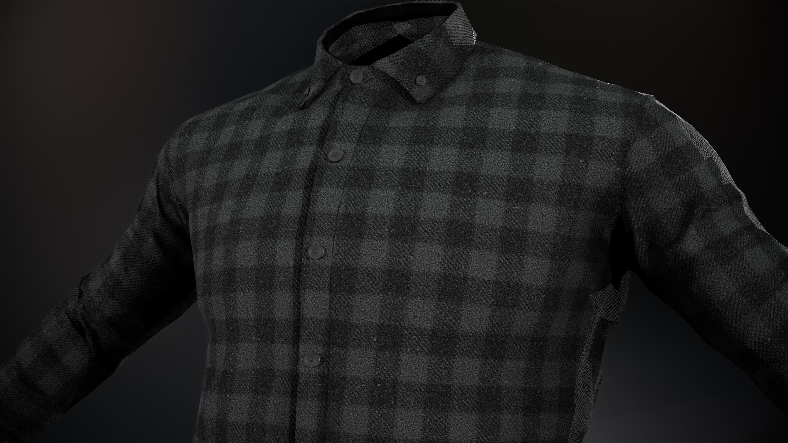 Black And Gray Flannel Button Up Shirt Low-poly 3D model_7