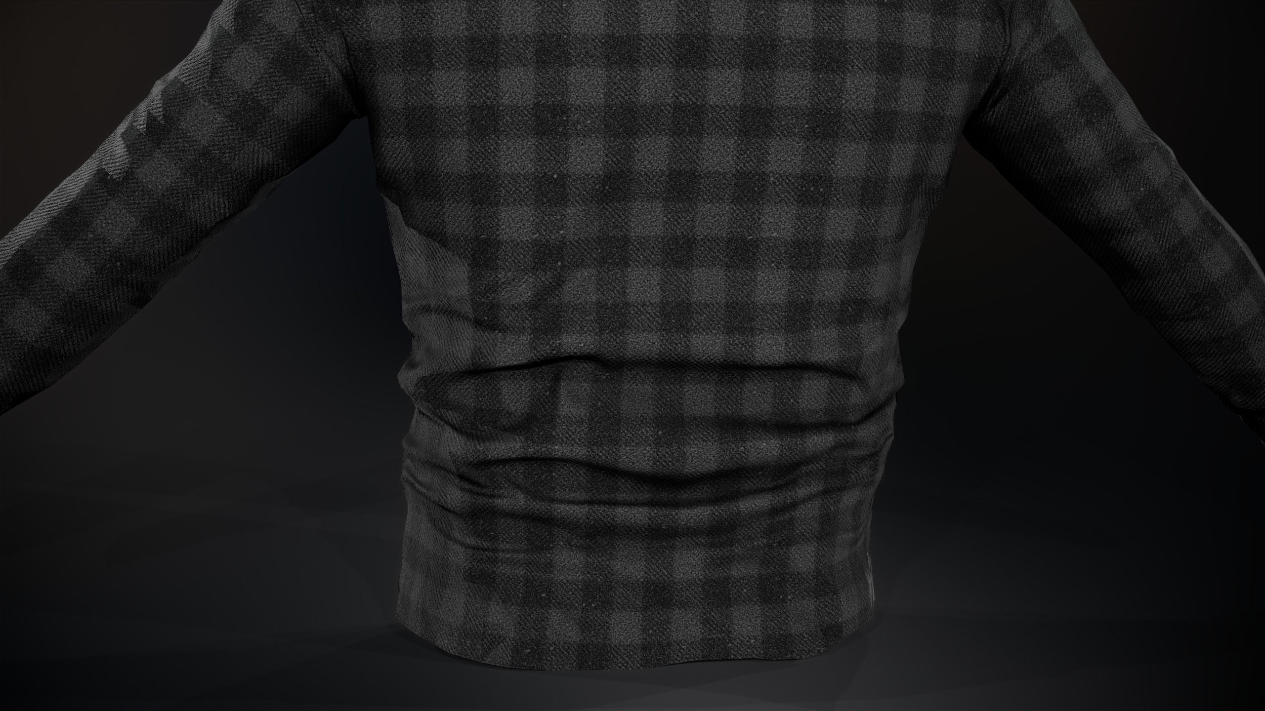 Black And Gray Flannel Button Up Shirt Low-poly 3D model_9