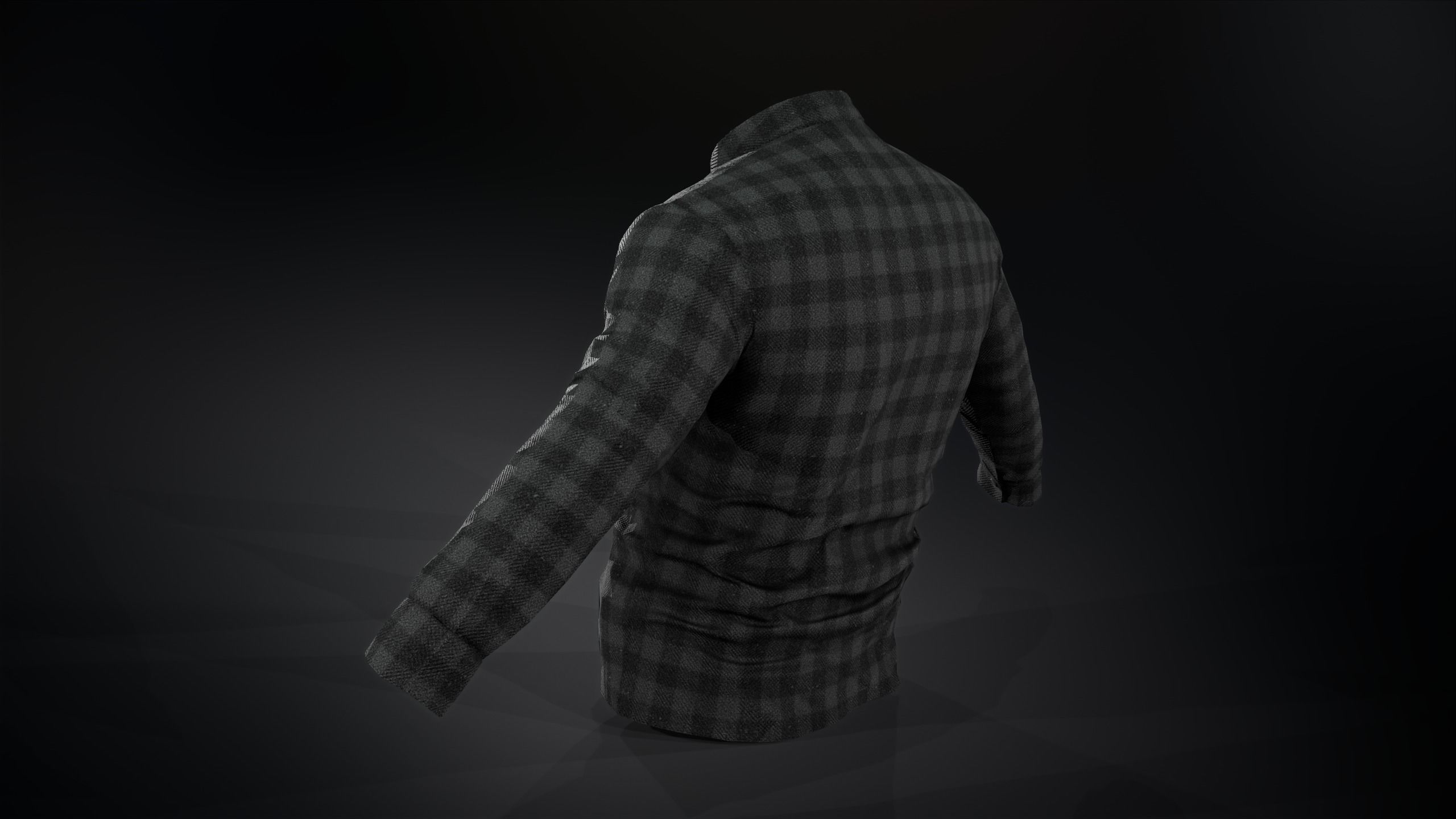 Black And Gray Flannel Button Up Shirt Low-poly 3D model_1