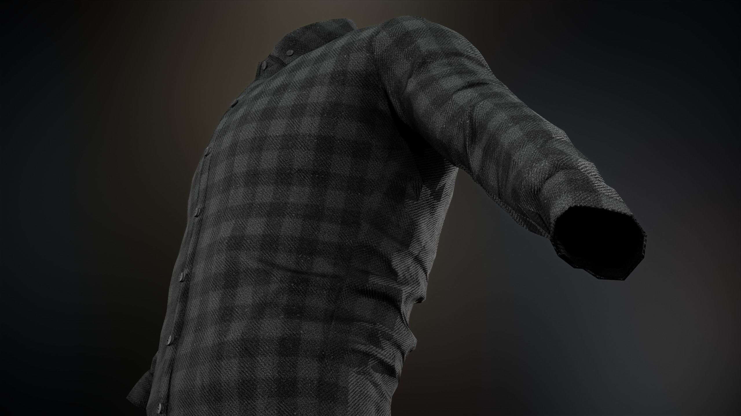 Black And Gray Flannel Button Up Shirt Low-poly 3D model_8