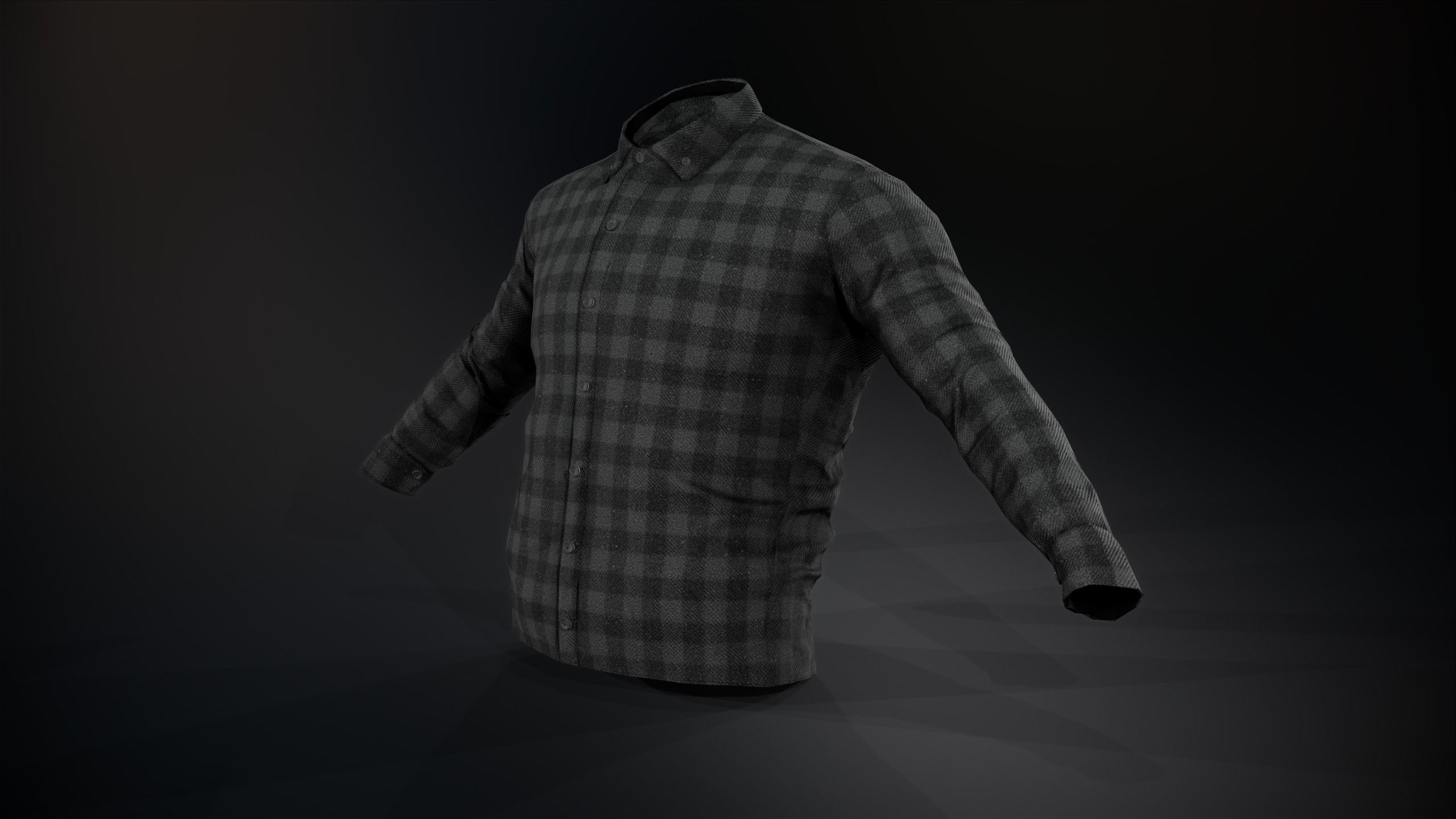 Black And Gray Flannel Button Up Shirt Low-poly 3D model_2
