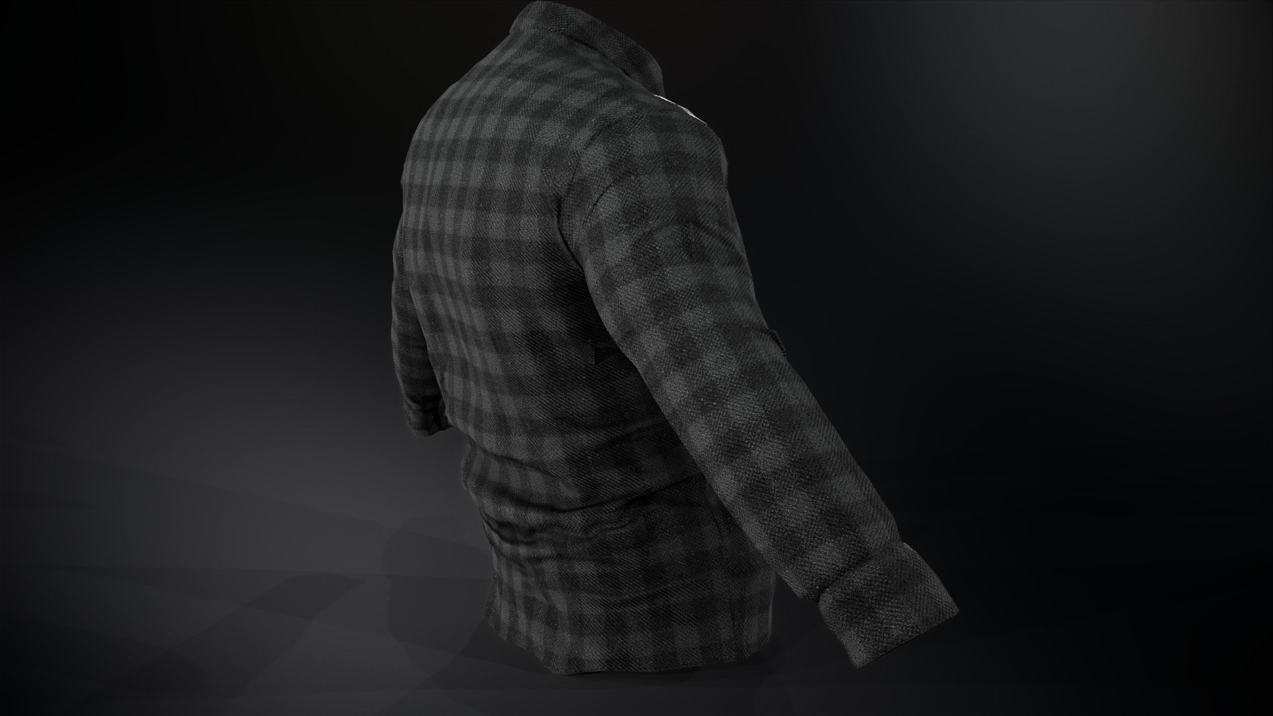 Black And Gray Flannel Button Up Shirt Low-poly 3D model_3