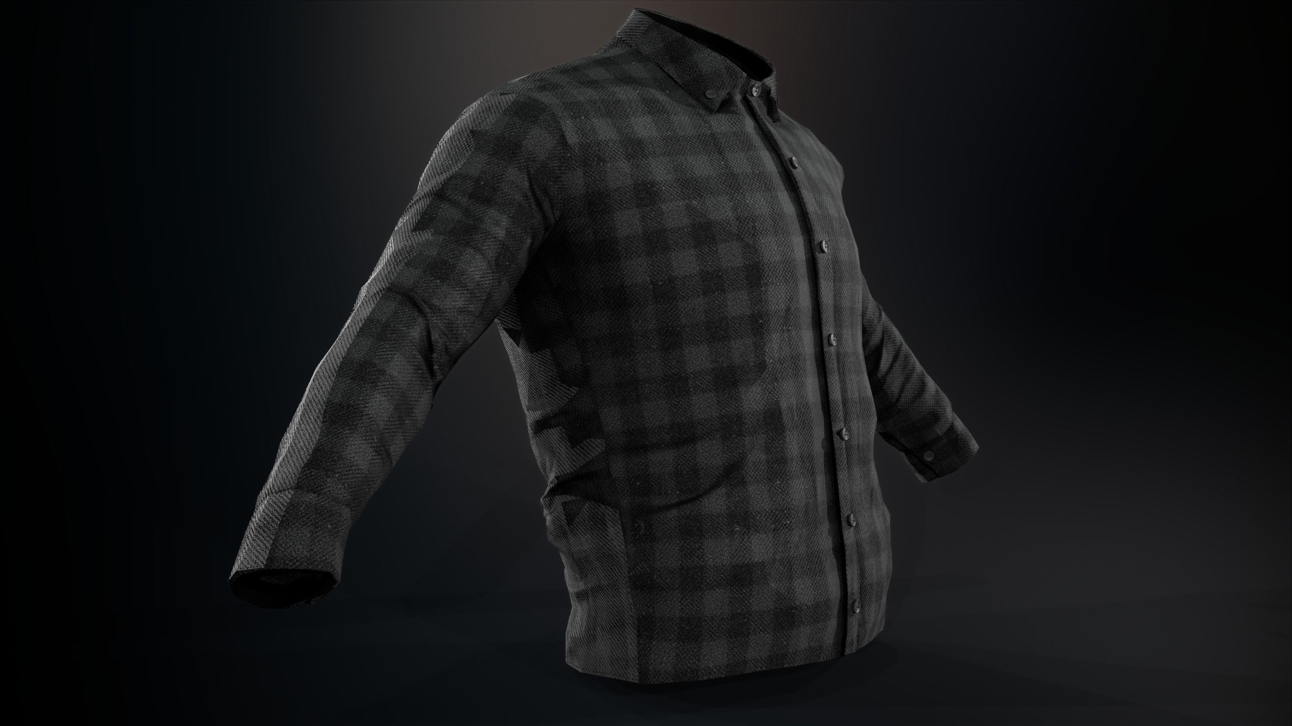 Black And Gray Flannel Button Up Shirt Low-poly 3D model_6