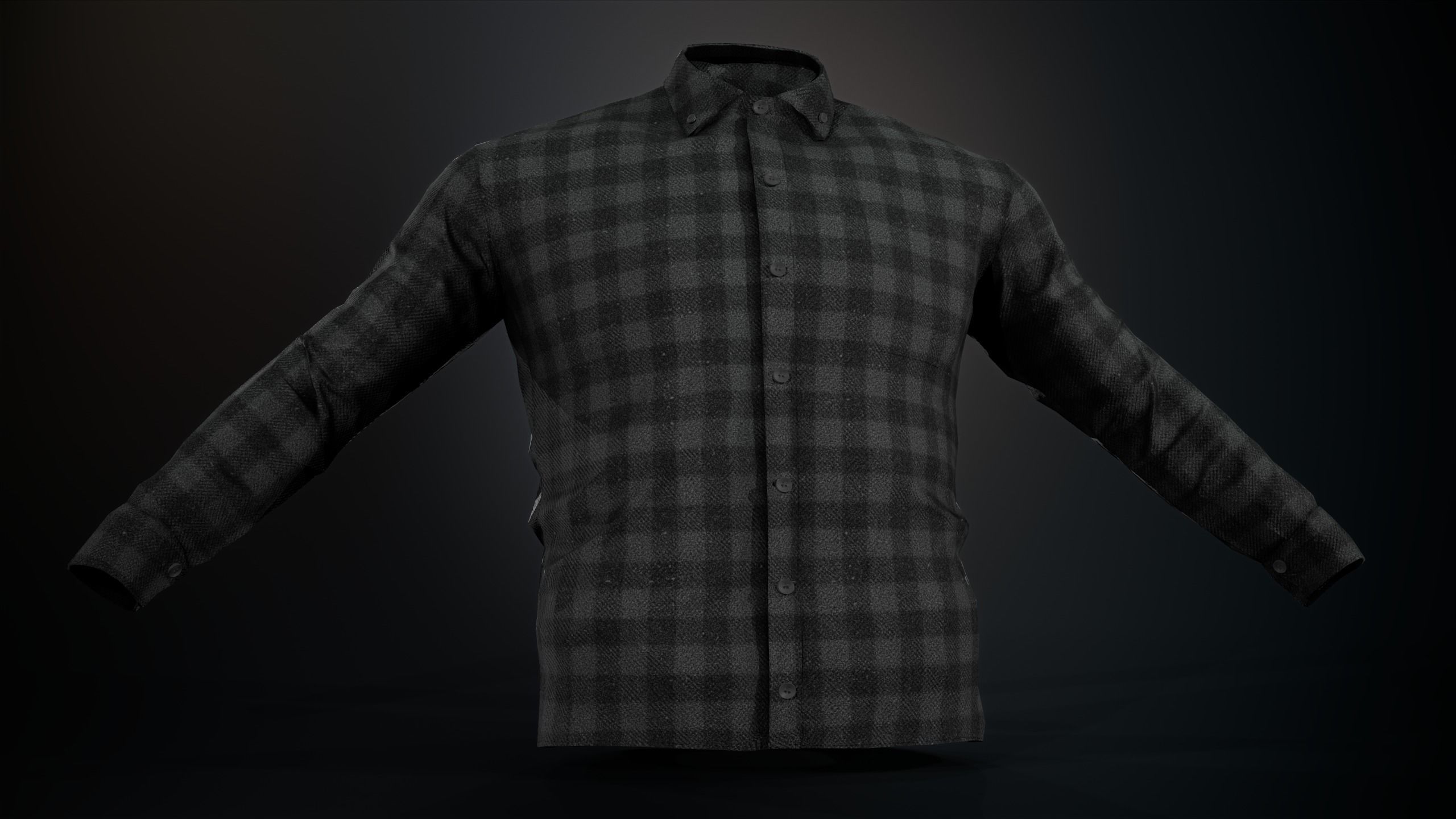 Black And Gray Flannel Button Up Shirt Low-poly 3D model_5