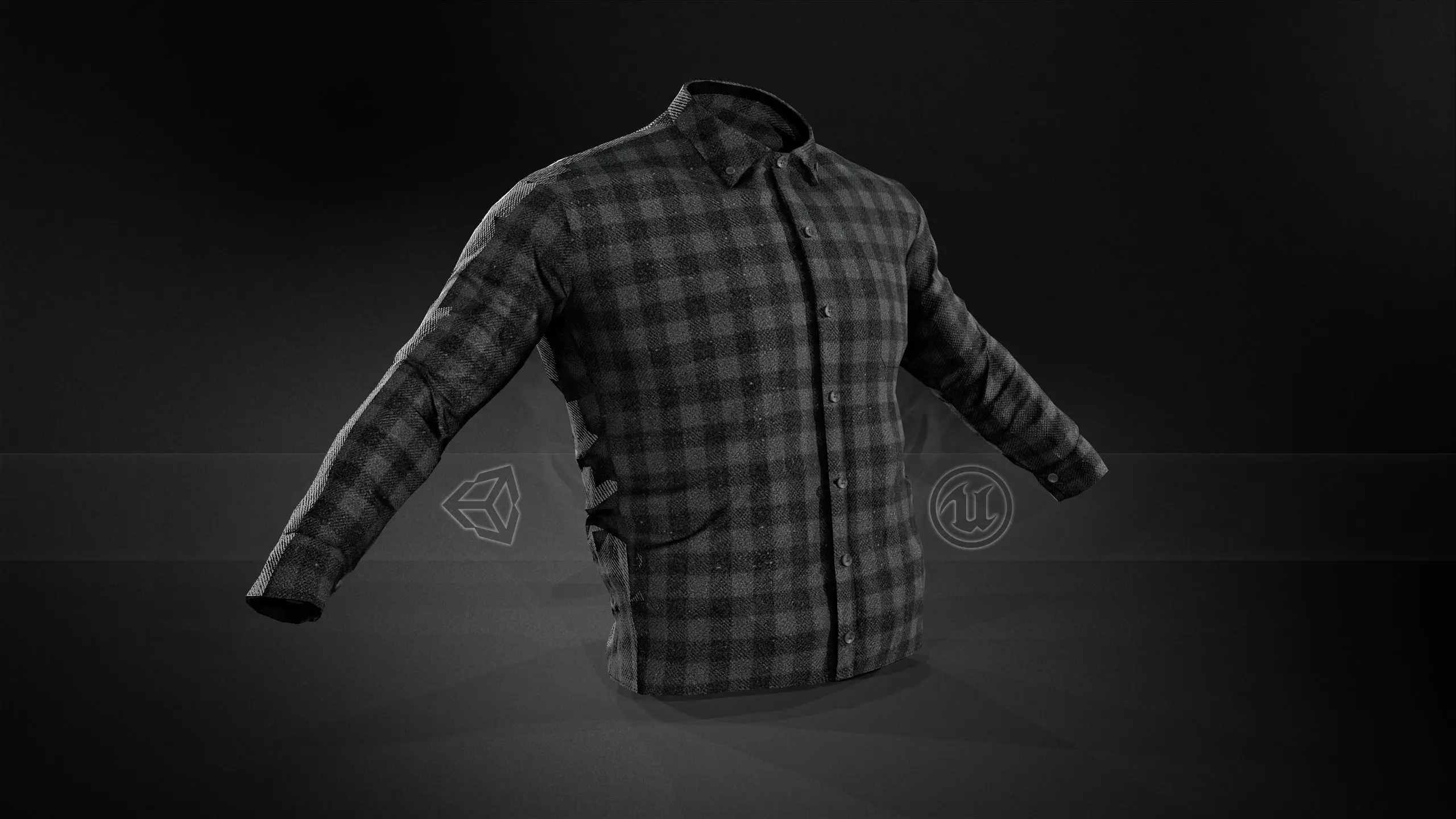 Black And Gray Flannel Button Up Shirt Low-poly 3D model_0
