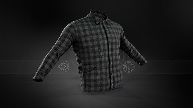 Black And Gray Flannel Button Up Shirt Low-poly 3D model