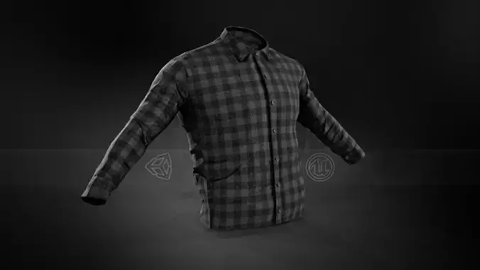 Black And Gray Flannel Button Up Shirt Low-poly 3D model