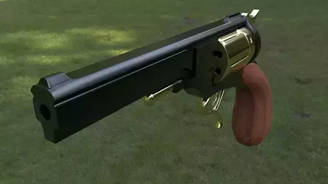 Low Poly Gun Model revolver with wooden handle Low-poly 3D model