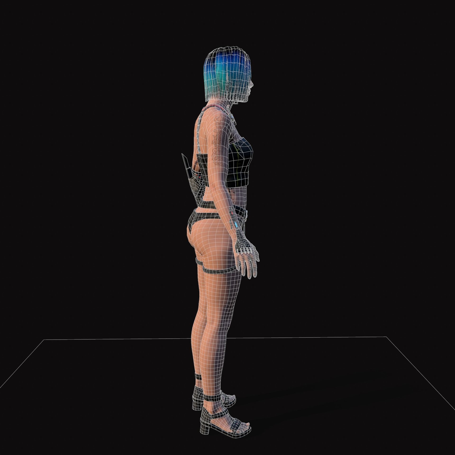 Cyberpunk Girl Low-poly 3D model_16