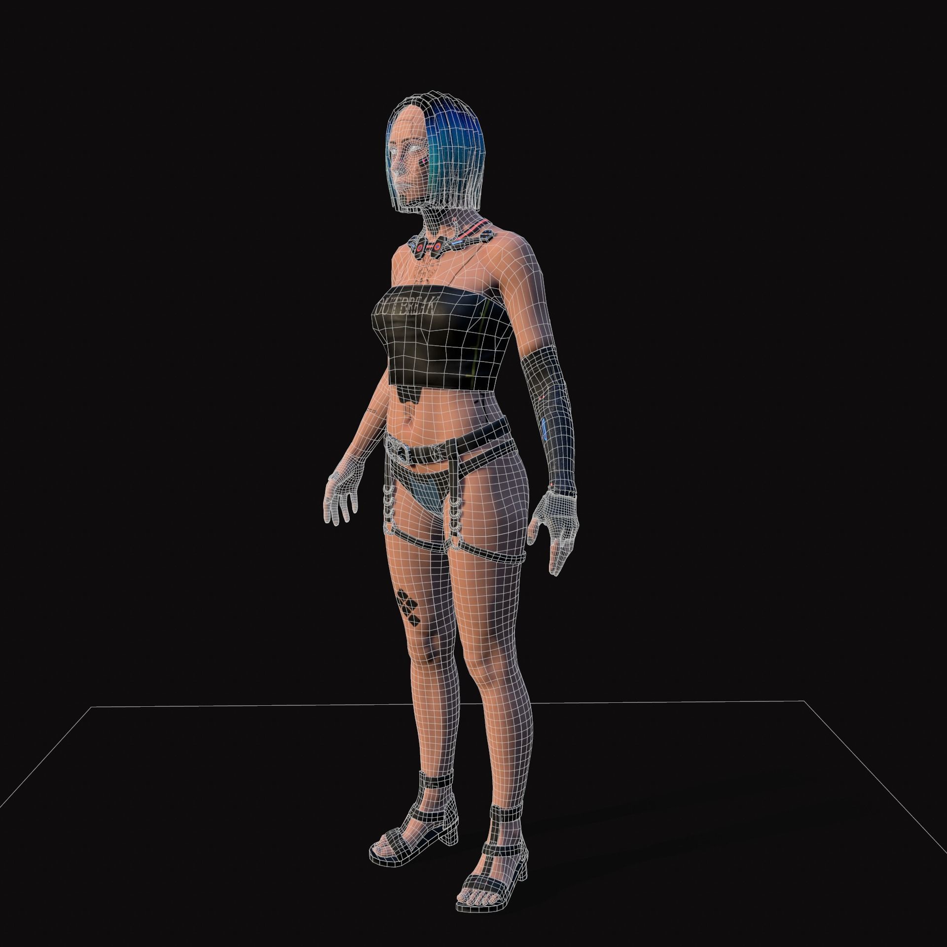 Cyberpunk Girl Low-poly 3D model_20