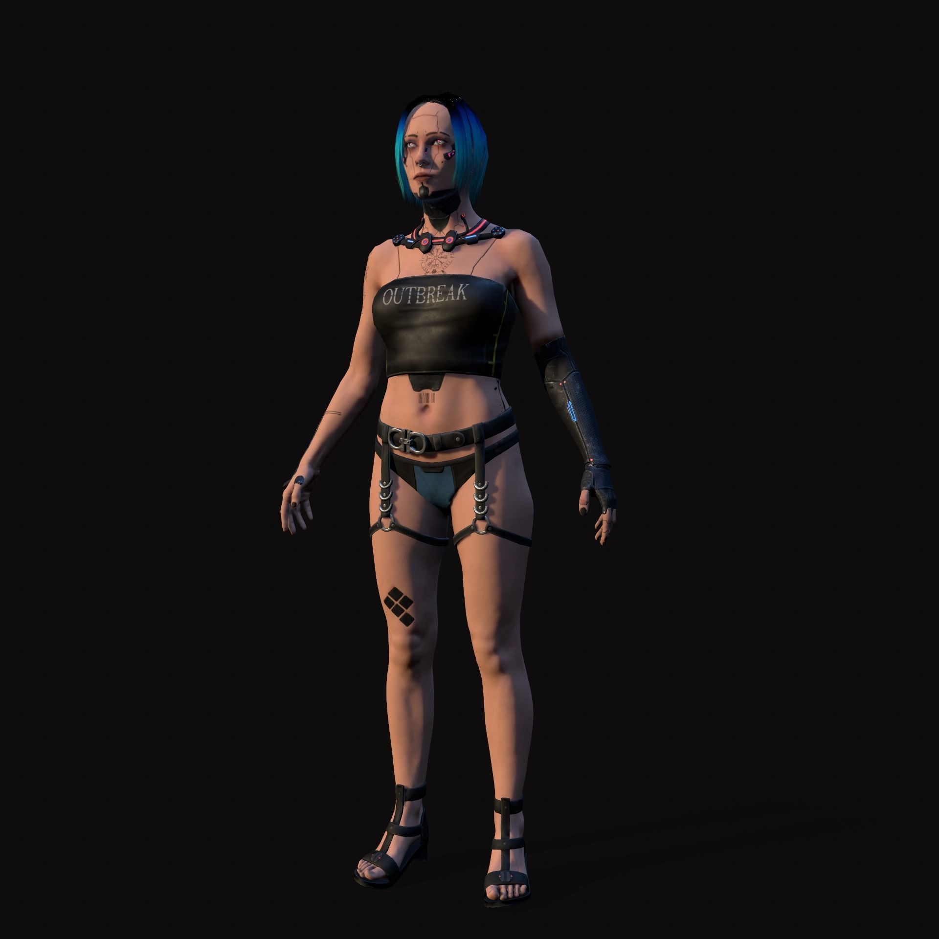 Cyberpunk Girl Low-poly 3D model_13