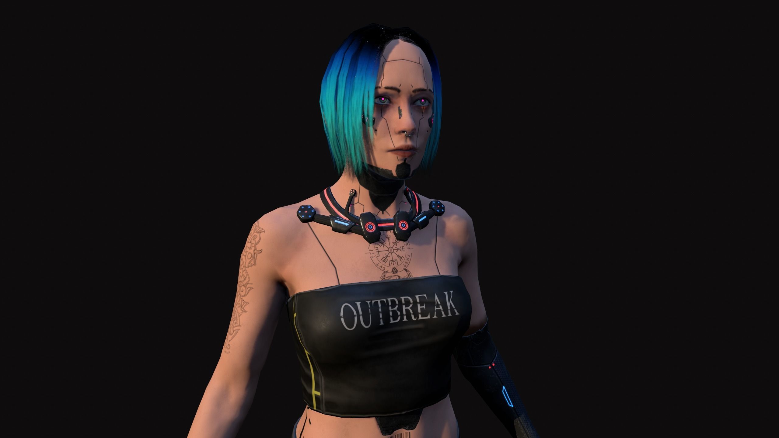 Cyberpunk Girl Low-poly 3D model_2