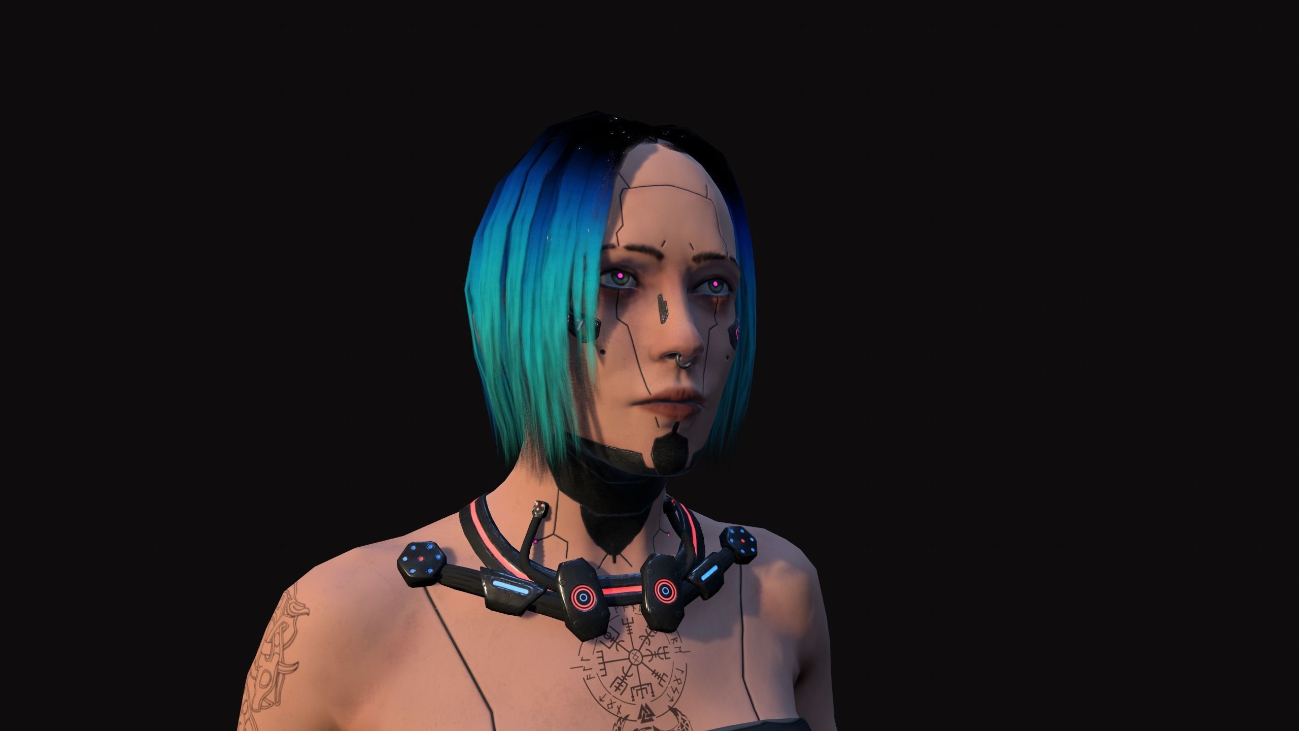 Cyberpunk Girl Low-poly 3D model_6