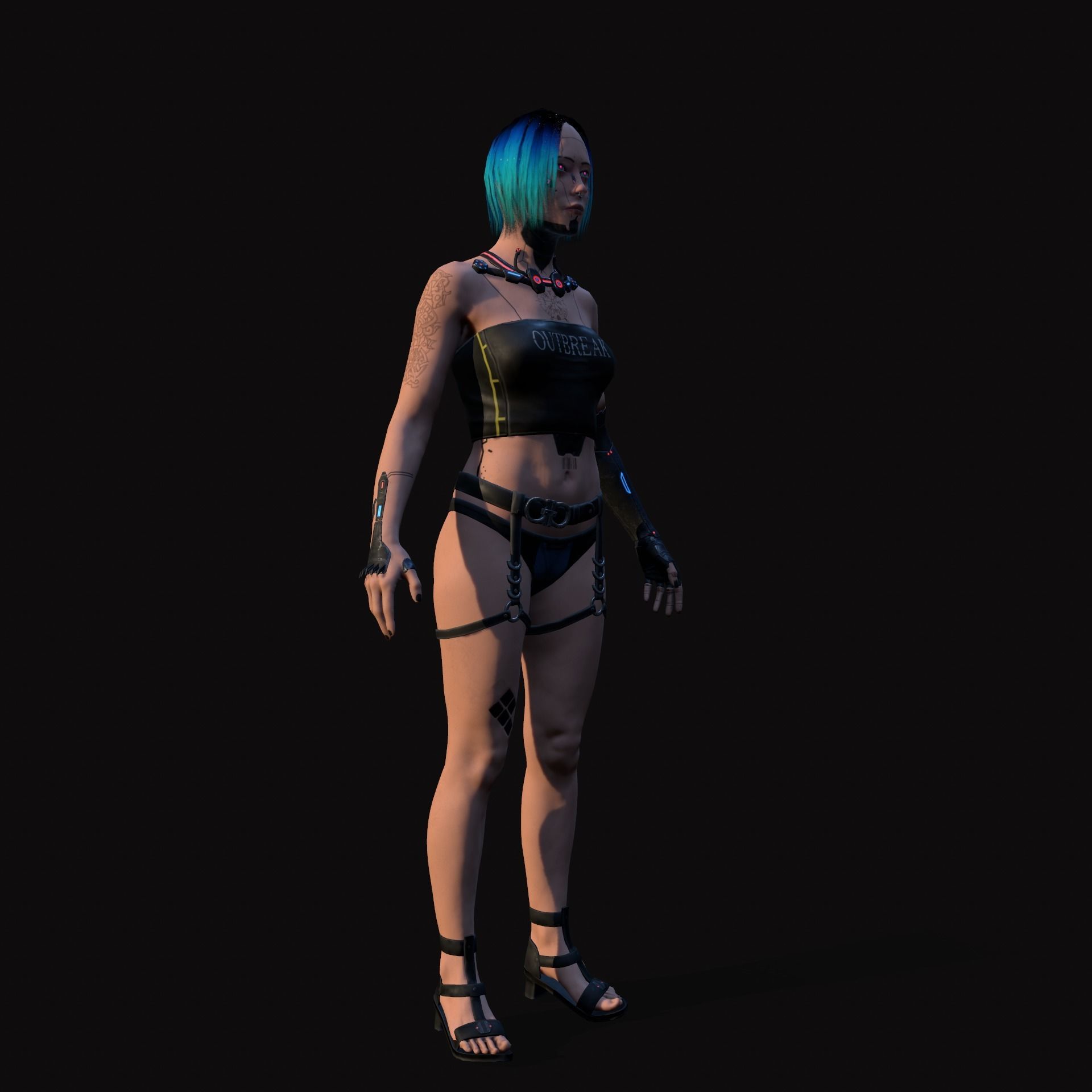Cyberpunk Girl Low-poly 3D model_8