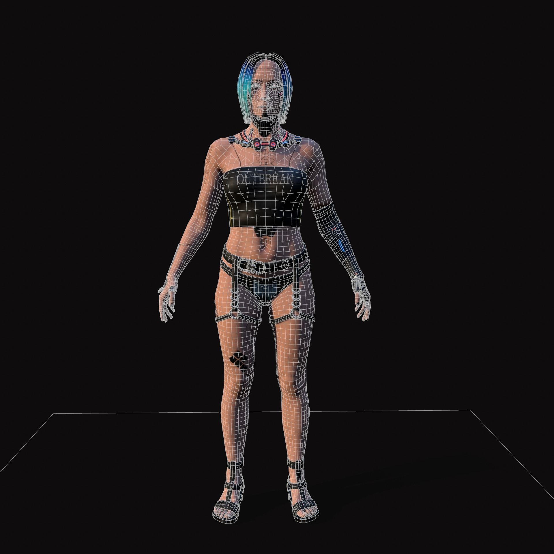Cyberpunk Girl Low-poly 3D model_14