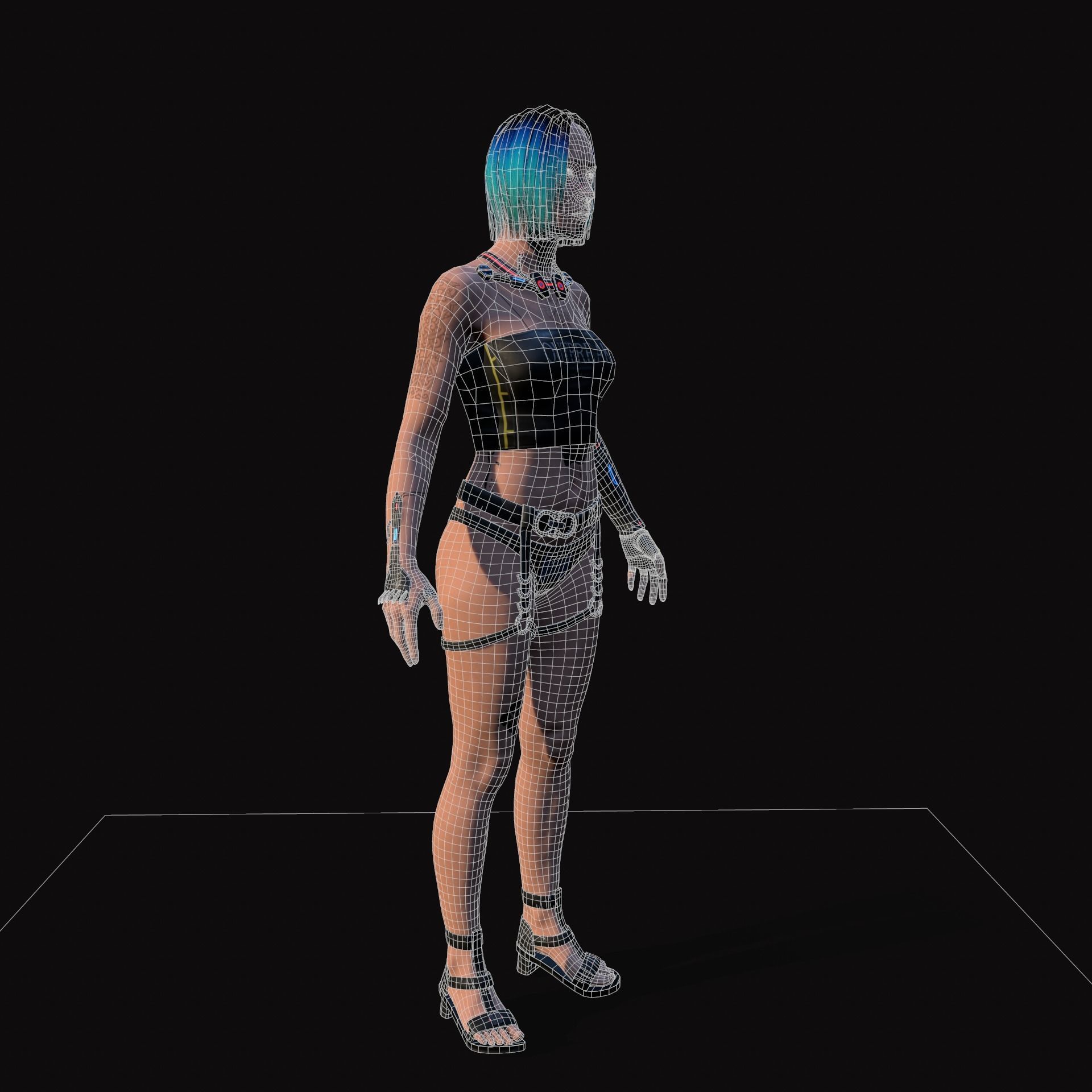 Cyberpunk Girl Low-poly 3D model_15