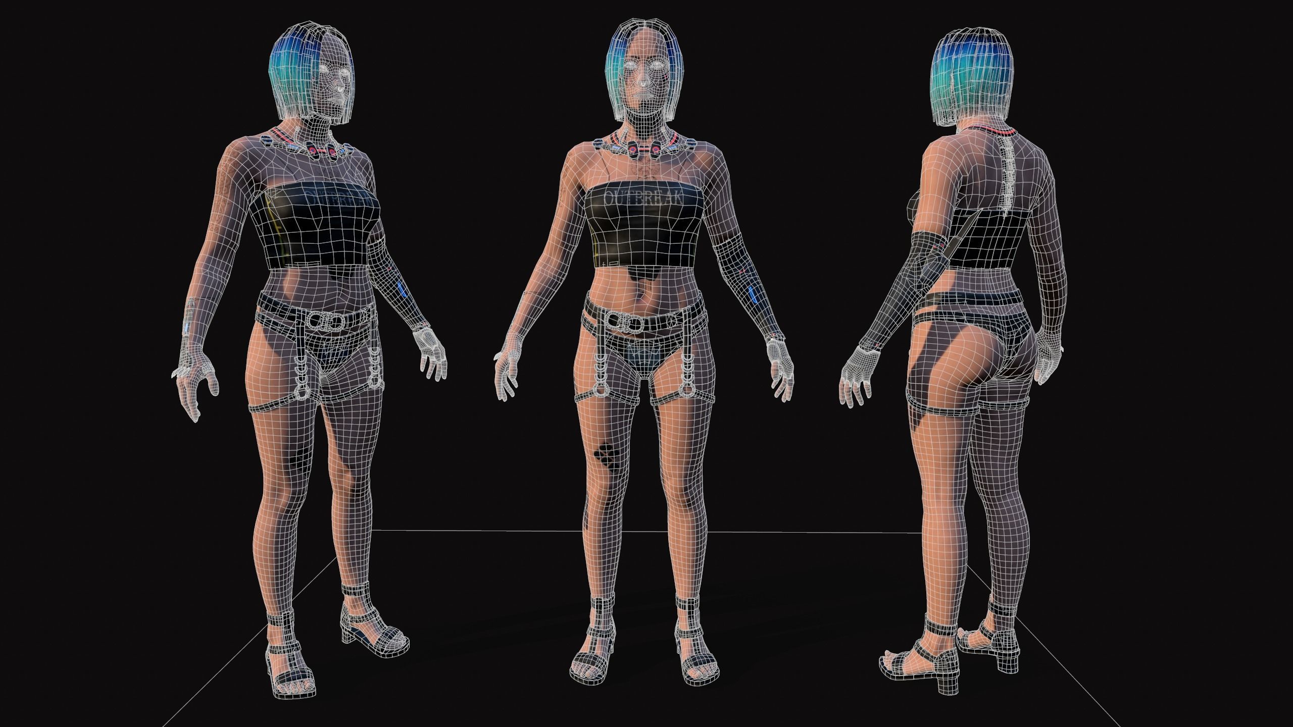 Cyberpunk Girl Low-poly 3D model_1
