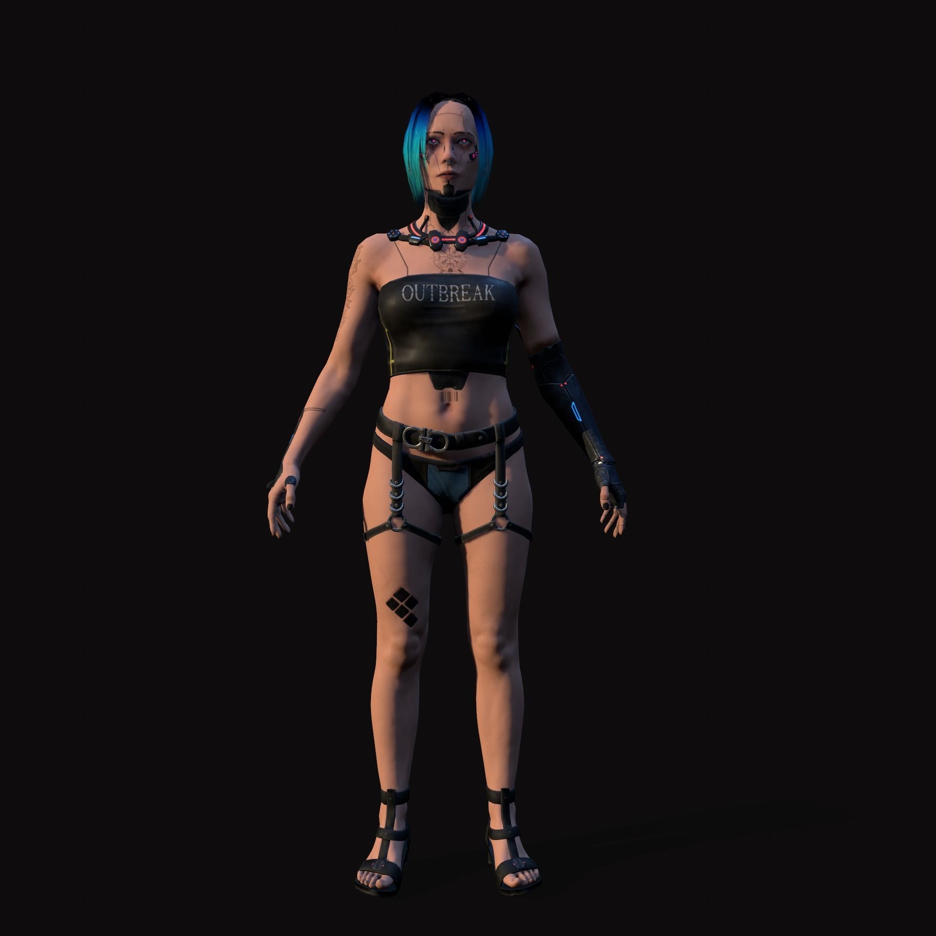 Cyberpunk Girl Low-poly 3D model_7