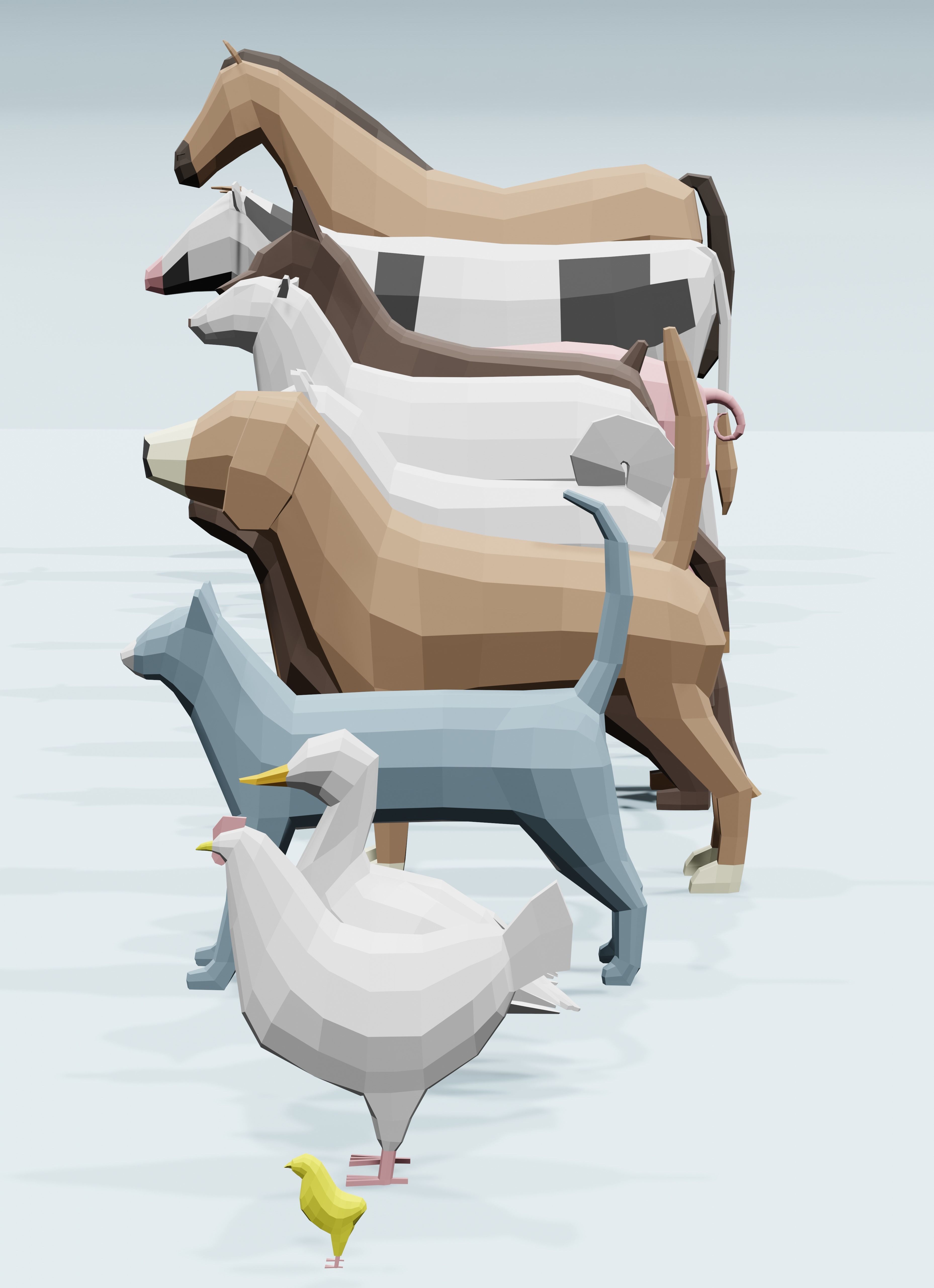 22 low poly animals wild and domestic Low-poly 3D model_7