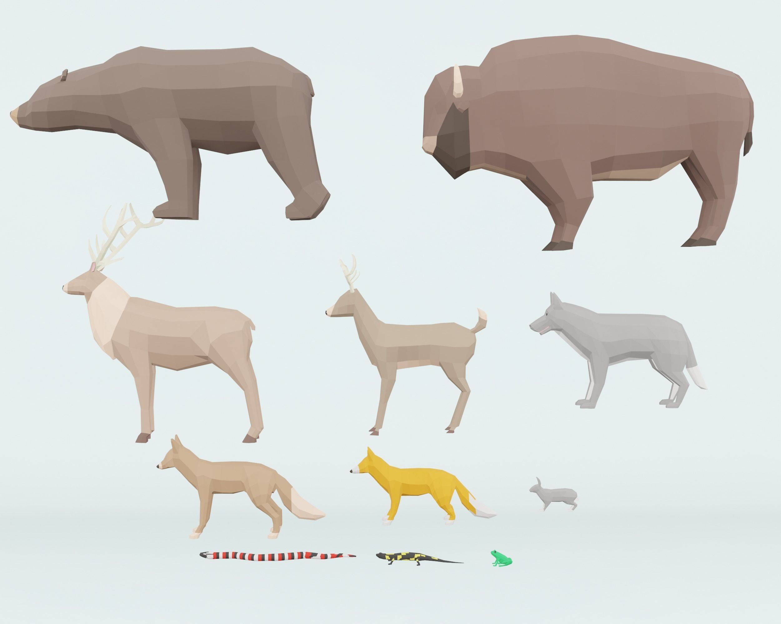 22 low poly animals wild and domestic Low-poly 3D model_3