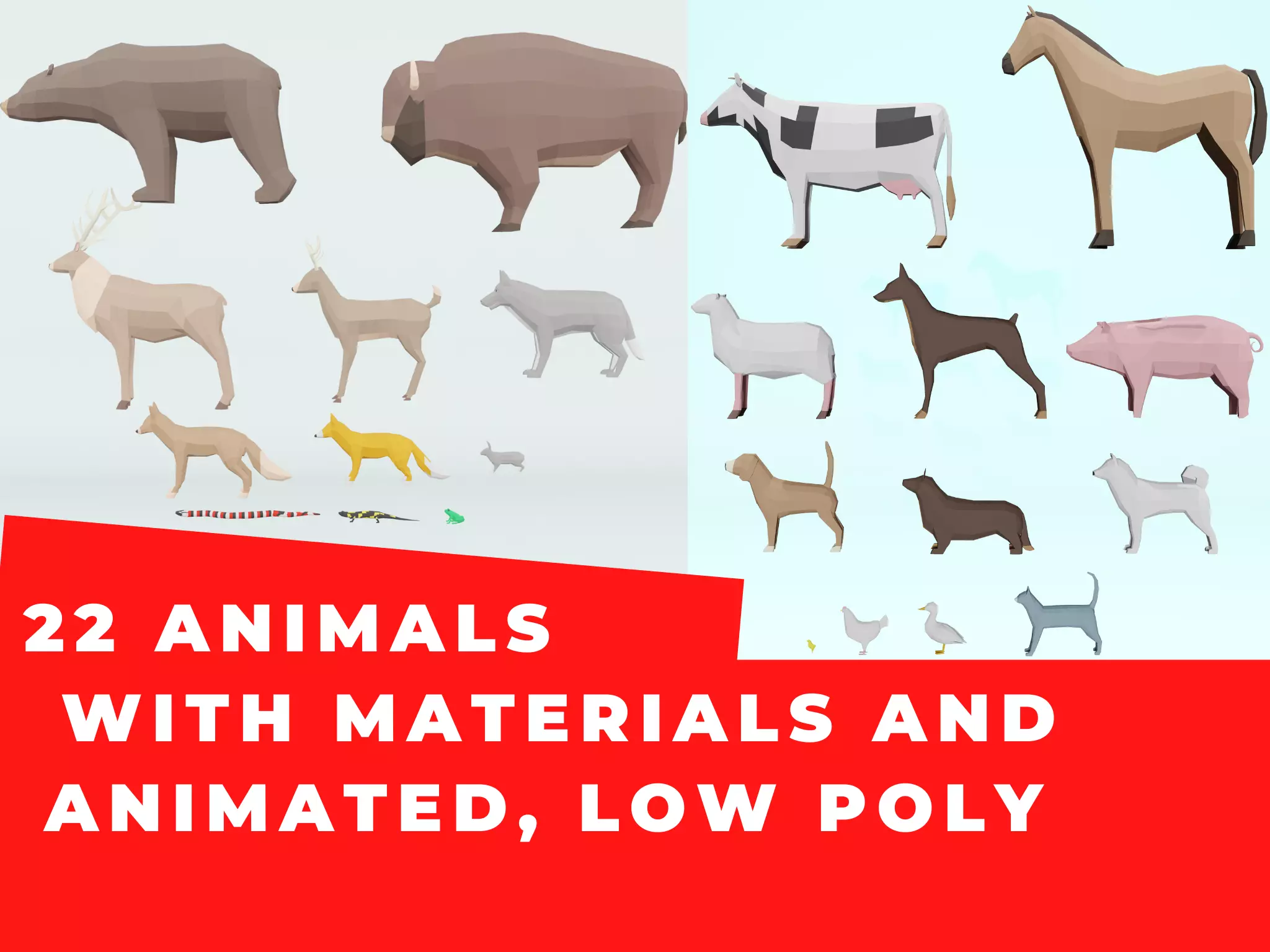 22 low poly animals wild and domestic Low-poly 3D model_0