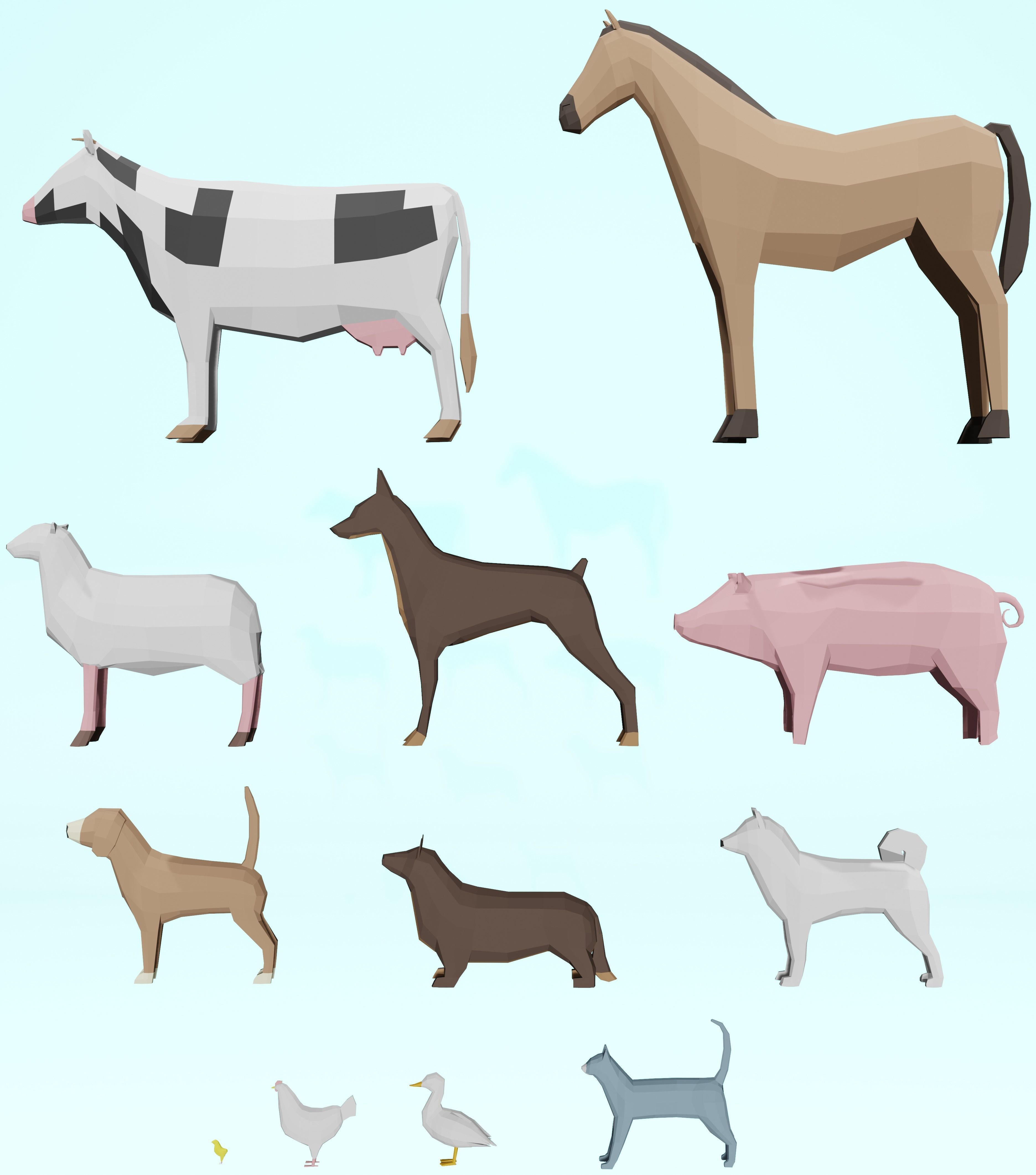 22 low poly animals wild and domestic Low-poly 3D model_4