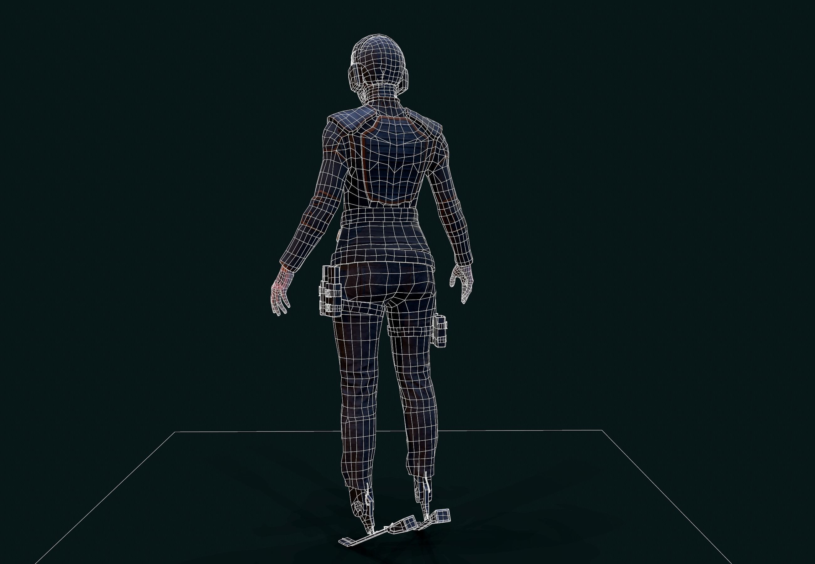 Cyberpunk Girl Low-poly 3D model_10
