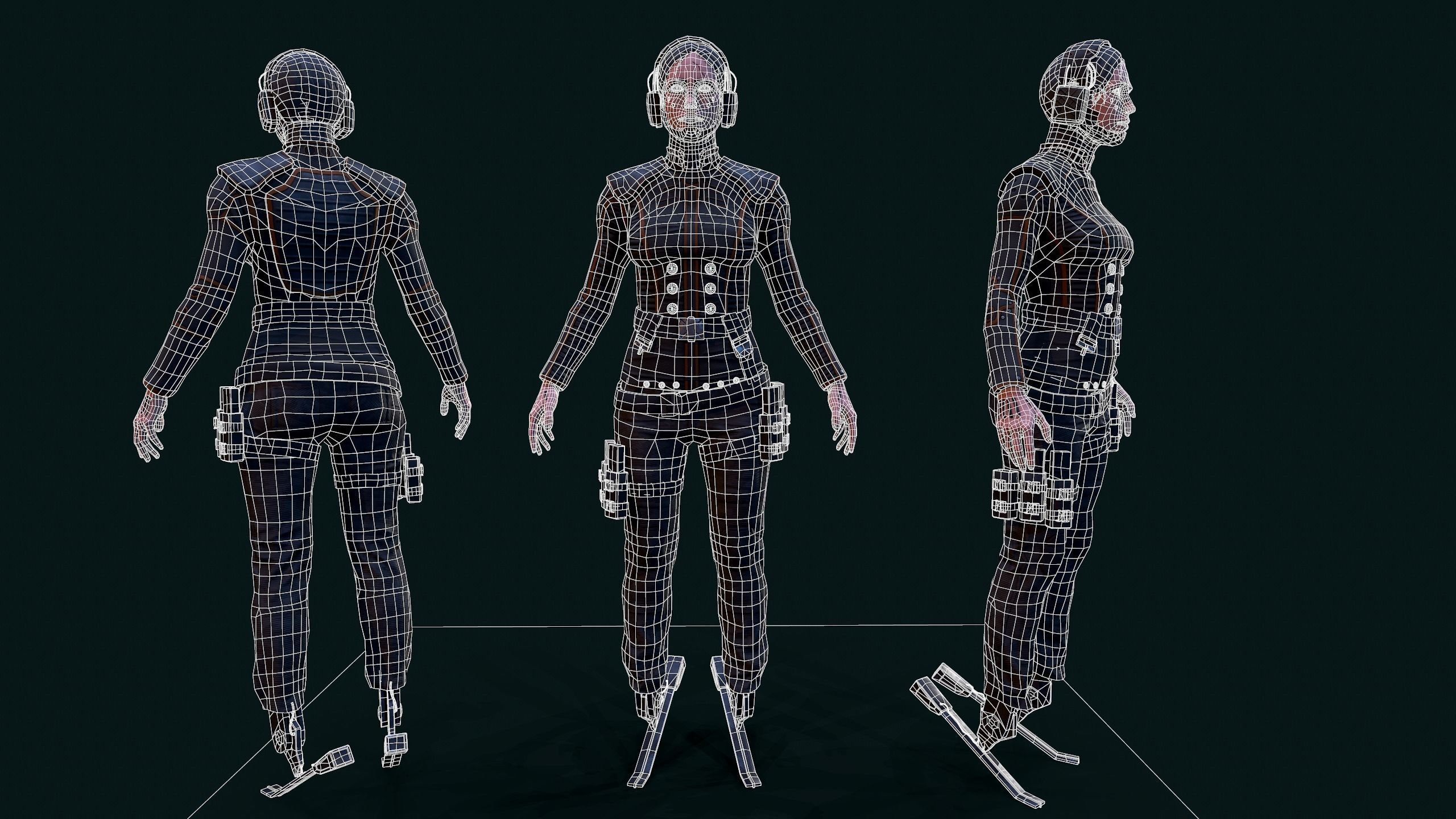 Cyberpunk Girl Low-poly 3D model_1