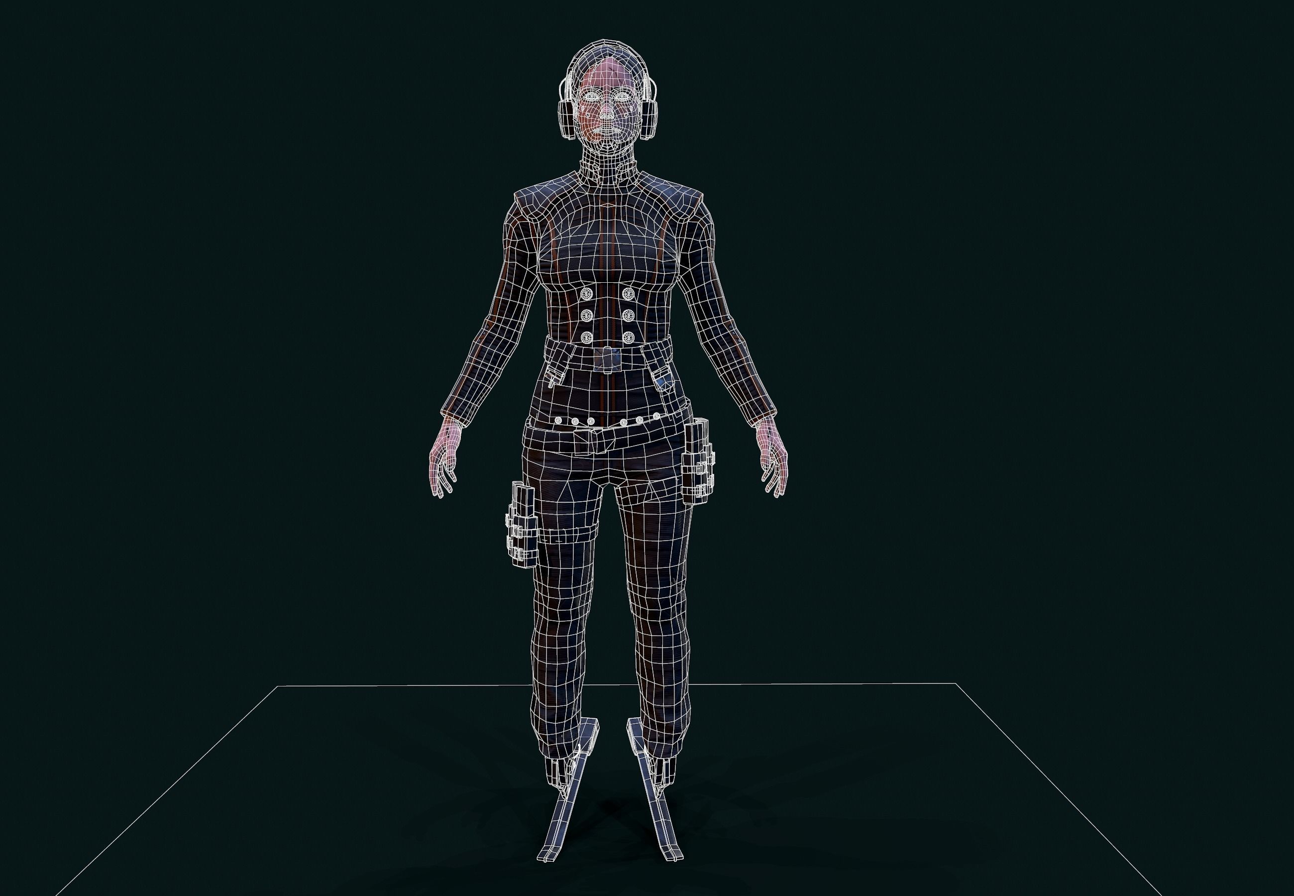 Cyberpunk Girl Low-poly 3D model_7