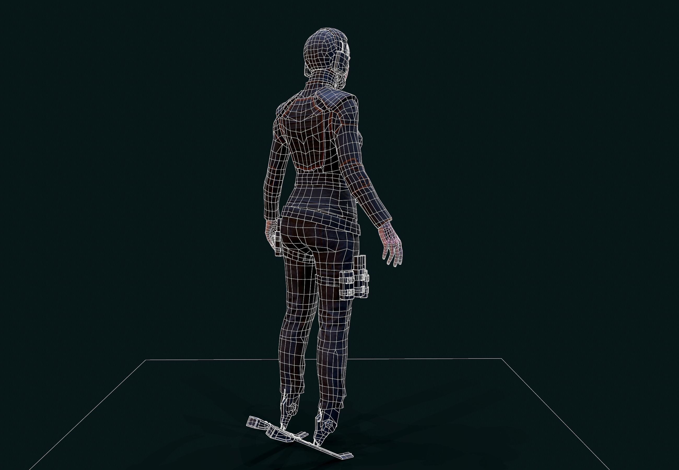 Cyberpunk Girl Low-poly 3D model_9