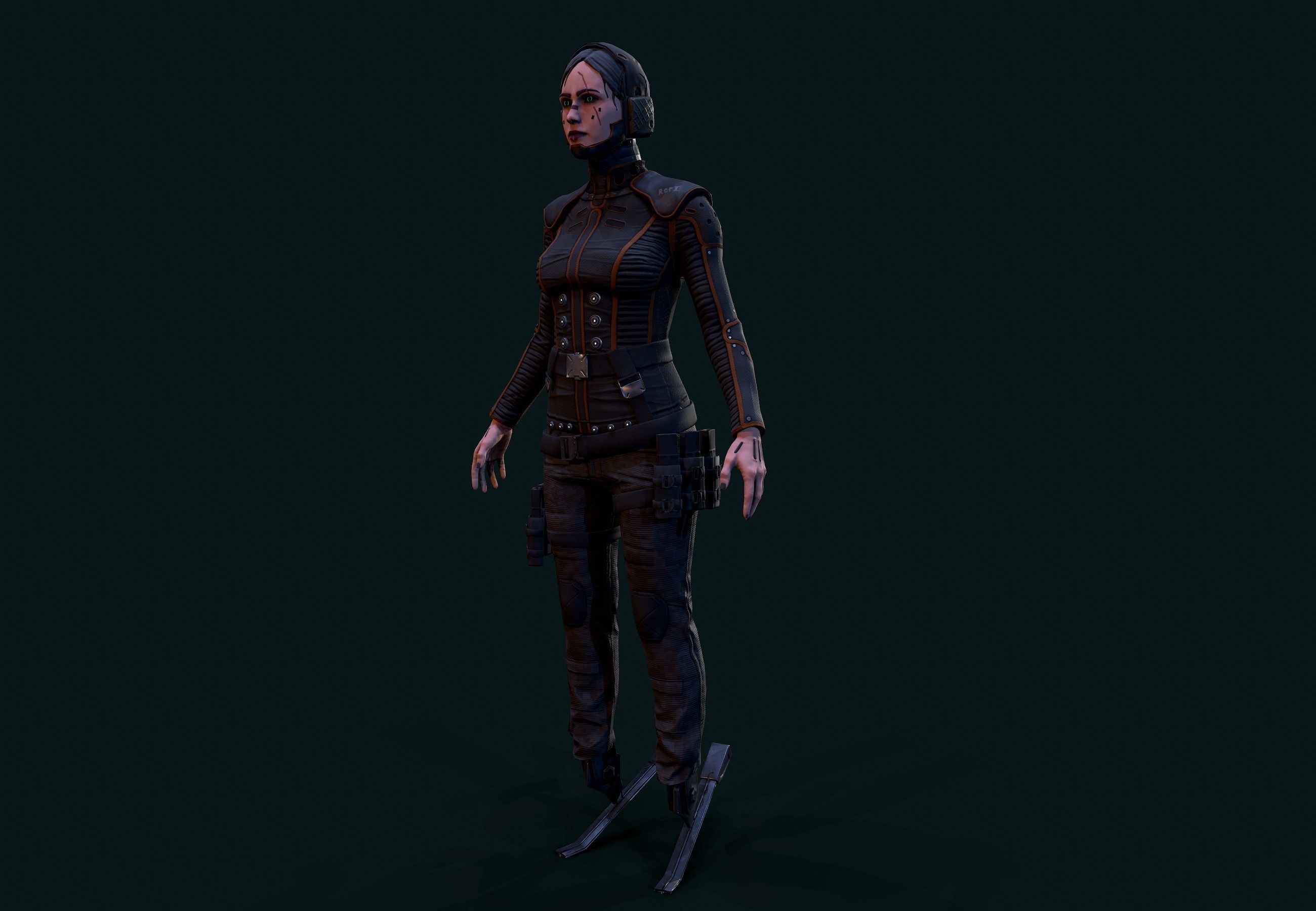 Cyberpunk Girl Low-poly 3D model_6