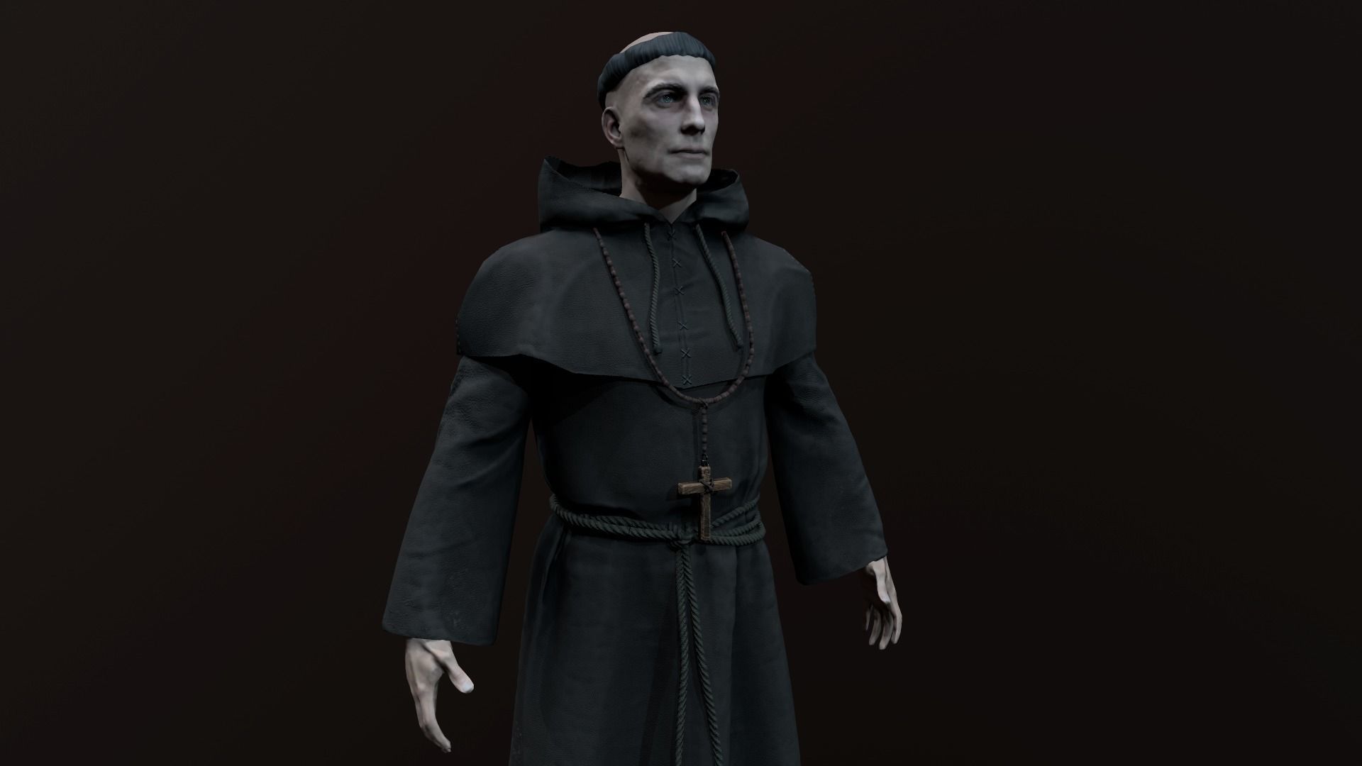 Monk 3d in robe Low-poly 3D model_10