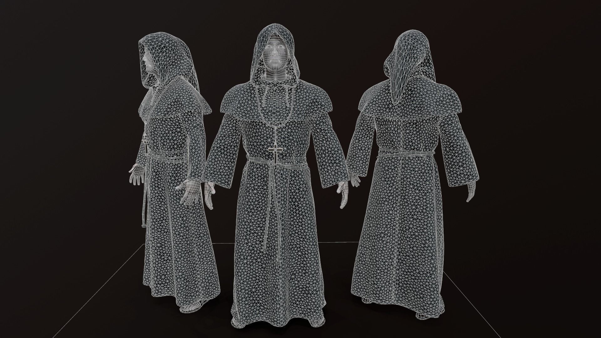 Monk 3d in robe Low-poly 3D model_3