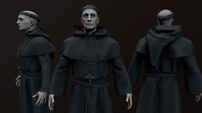Monk 3d in robe Low-poly 3D model