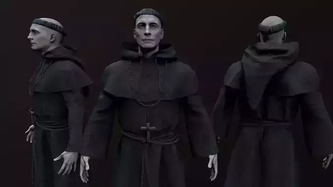 Monk 3d in robe Low-poly 3D model